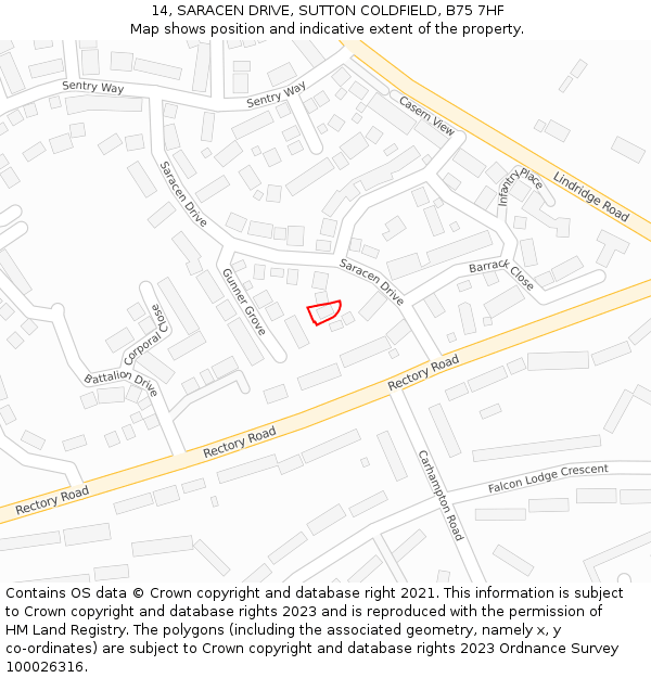 14, SARACEN DRIVE, SUTTON COLDFIELD, B75 7HF: Location map and indicative extent of plot