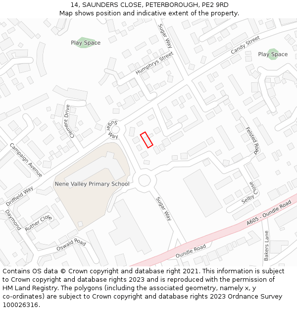 14, SAUNDERS CLOSE, PETERBOROUGH, PE2 9RD: Location map and indicative extent of plot