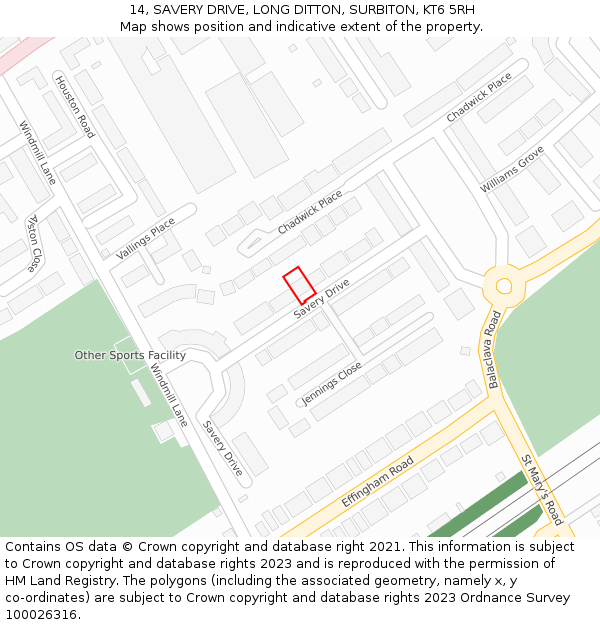 14, SAVERY DRIVE, LONG DITTON, SURBITON, KT6 5RH: Location map and indicative extent of plot