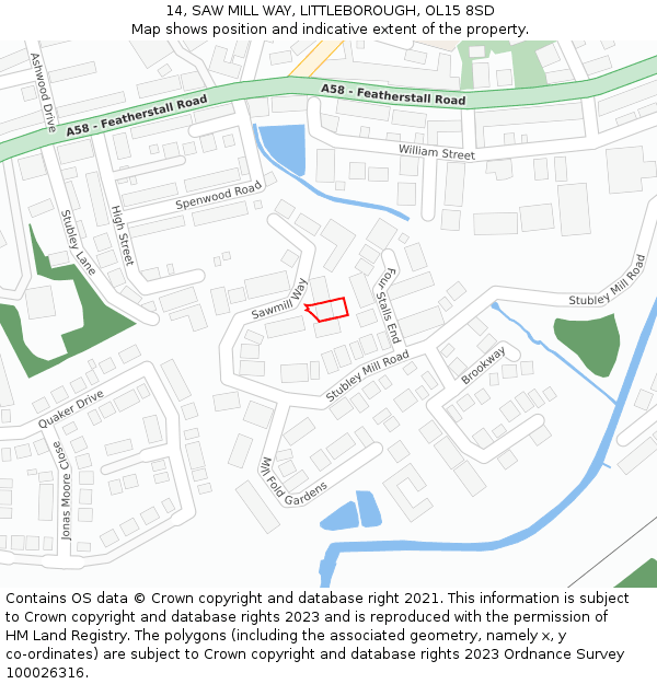 14, SAW MILL WAY, LITTLEBOROUGH, OL15 8SD: Location map and indicative extent of plot