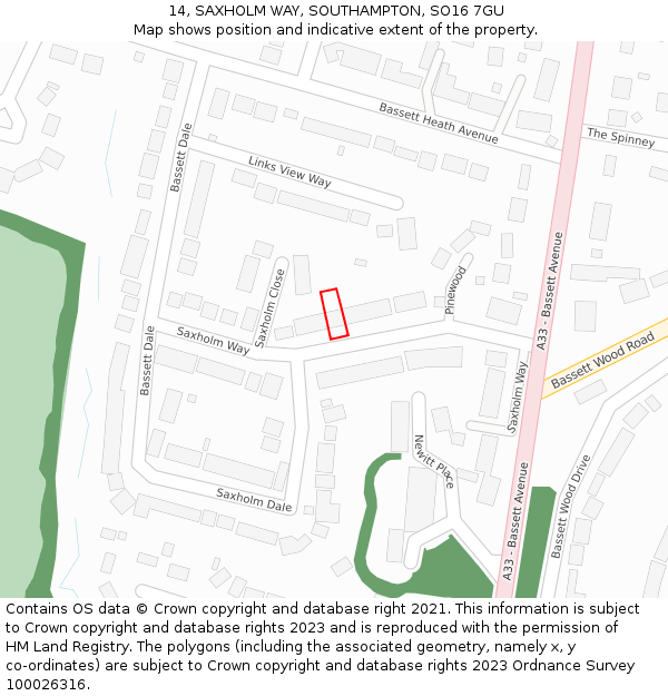 14, SAXHOLM WAY, SOUTHAMPTON, SO16 7GU: Location map and indicative extent of plot