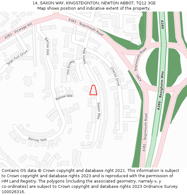 14, SAXON WAY, KINGSTEIGNTON, NEWTON ABBOT, TQ12 3GE: Location map and indicative extent of plot