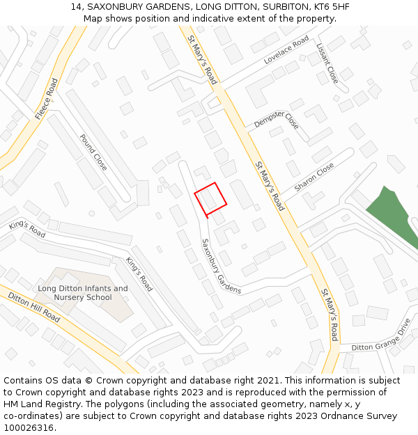 14, SAXONBURY GARDENS, LONG DITTON, SURBITON, KT6 5HF: Location map and indicative extent of plot