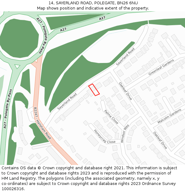 14, SAYERLAND ROAD, POLEGATE, BN26 6NU: Location map and indicative extent of plot