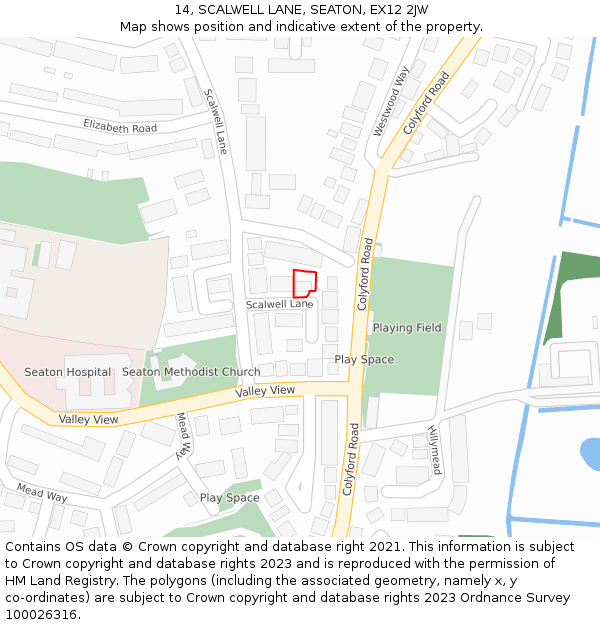 14, SCALWELL LANE, SEATON, EX12 2JW: Location map and indicative extent of plot