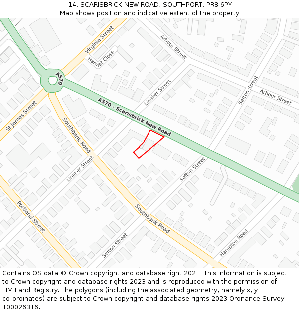 14, SCARISBRICK NEW ROAD, SOUTHPORT, PR8 6PY: Location map and indicative extent of plot