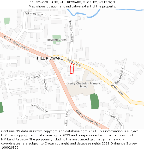 14, SCHOOL LANE, HILL RIDWARE, RUGELEY, WS15 3QN: Location map and indicative extent of plot