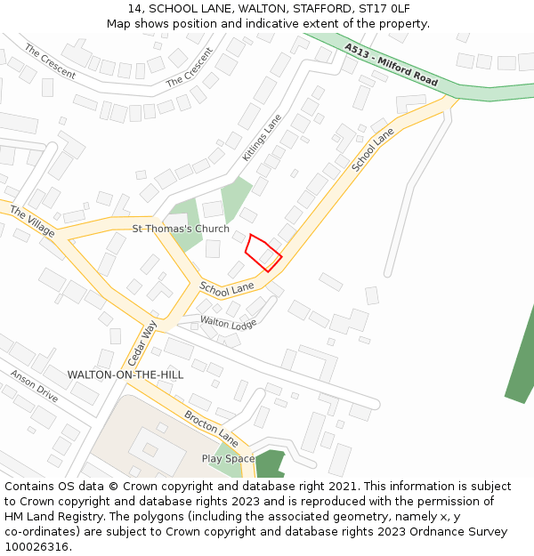 14, SCHOOL LANE, WALTON, STAFFORD, ST17 0LF: Location map and indicative extent of plot