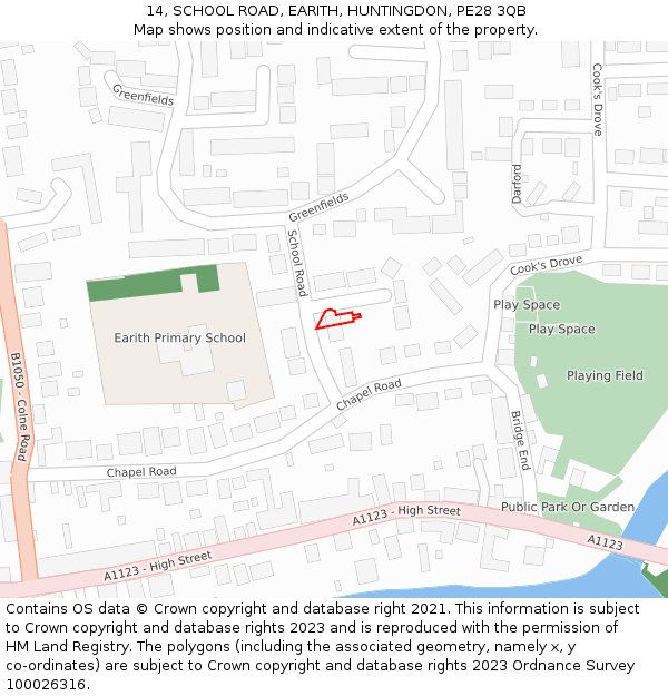 14, SCHOOL ROAD, EARITH, HUNTINGDON, PE28 3QB: Location map and indicative extent of plot