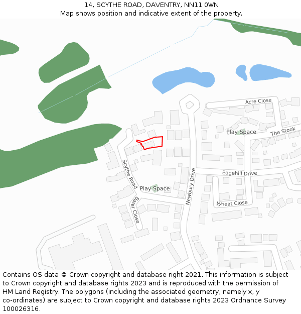14, SCYTHE ROAD, DAVENTRY, NN11 0WN: Location map and indicative extent of plot