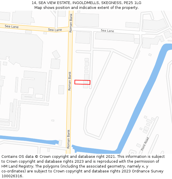 14, SEA VIEW ESTATE, INGOLDMELLS, SKEGNESS, PE25 1LG: Location map and indicative extent of plot