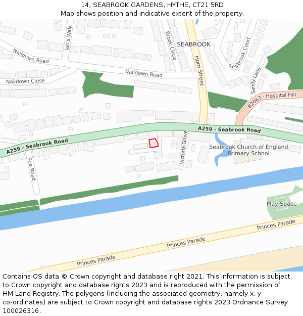 14, SEABROOK GARDENS, HYTHE, CT21 5RD: Location map and indicative extent of plot