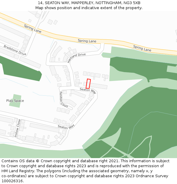 14, SEATON WAY, MAPPERLEY, NOTTINGHAM, NG3 5XB: Location map and indicative extent of plot