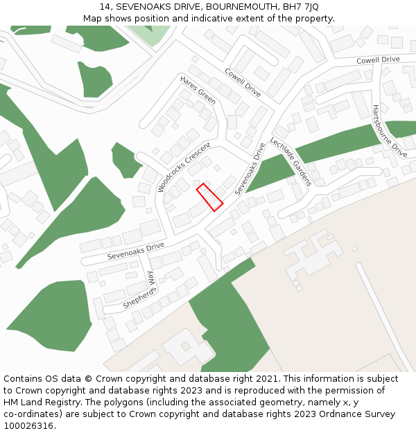 14, SEVENOAKS DRIVE, BOURNEMOUTH, BH7 7JQ: Location map and indicative extent of plot
