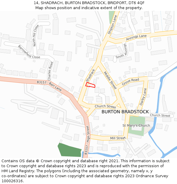 14, SHADRACH, BURTON BRADSTOCK, BRIDPORT, DT6 4QF: Location map and indicative extent of plot
