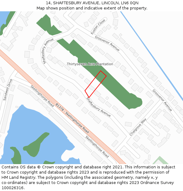 14, SHAFTESBURY AVENUE, LINCOLN, LN6 0QN: Location map and indicative extent of plot