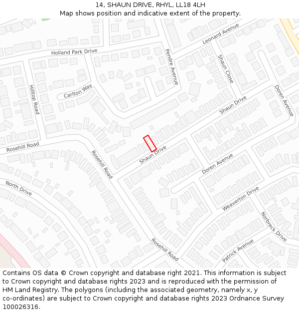 14, SHAUN DRIVE, RHYL, LL18 4LH: Location map and indicative extent of plot