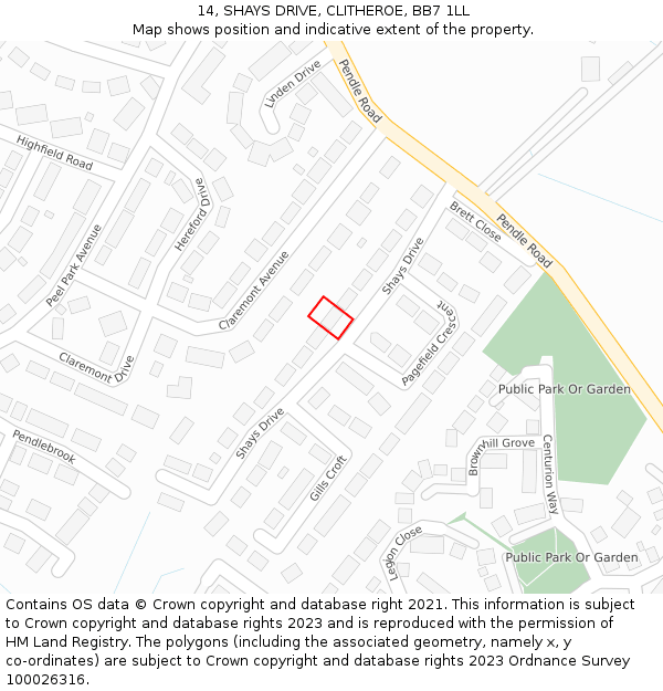 14, SHAYS DRIVE, CLITHEROE, BB7 1LL: Location map and indicative extent of plot