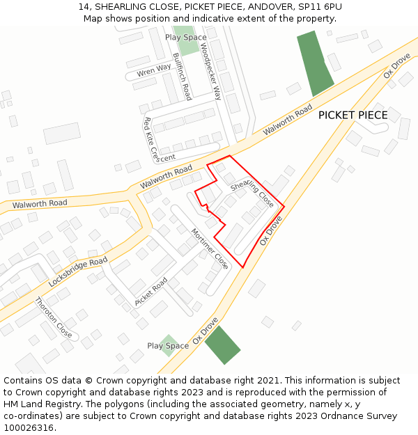 14, SHEARLING CLOSE, PICKET PIECE, ANDOVER, SP11 6PU: Location map and indicative extent of plot
