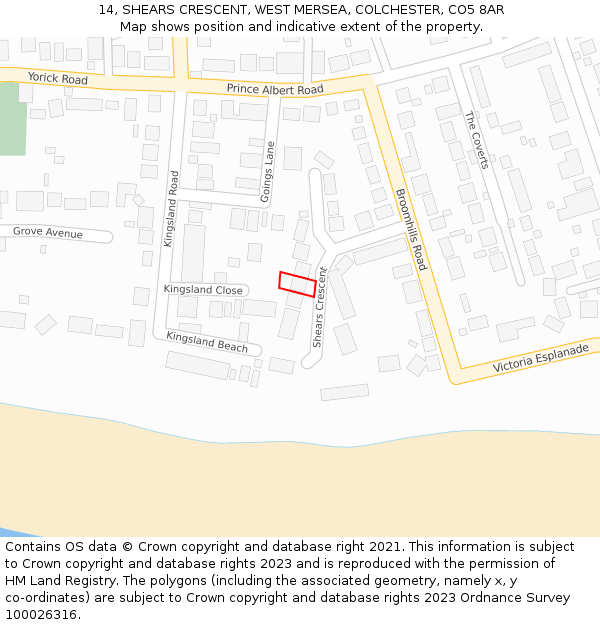 14, SHEARS CRESCENT, WEST MERSEA, COLCHESTER, CO5 8AR: Location map and indicative extent of plot
