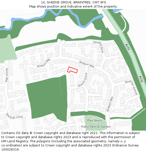 14, SHEENE GROVE, BRAINTREE, CM7 9FS: Location map and indicative extent of plot