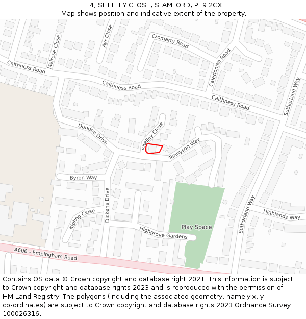 14, SHELLEY CLOSE, STAMFORD, PE9 2GX: Location map and indicative extent of plot