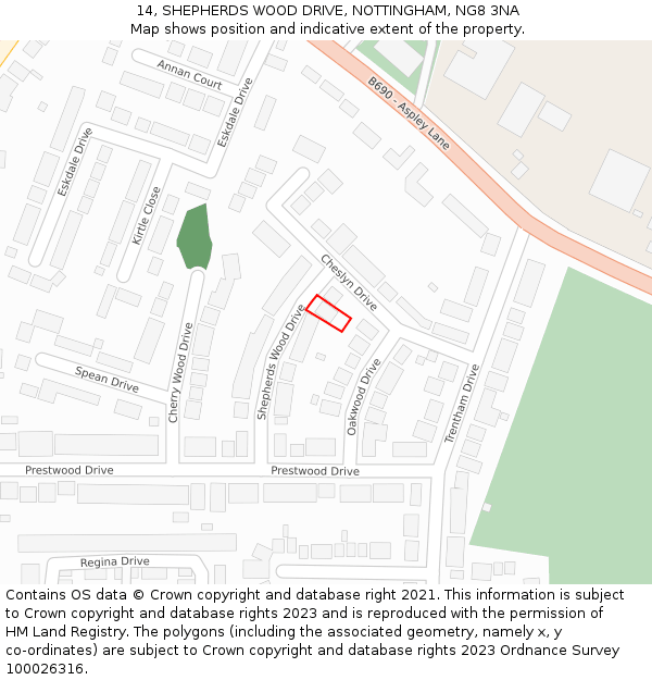 14, SHEPHERDS WOOD DRIVE, NOTTINGHAM, NG8 3NA: Location map and indicative extent of plot