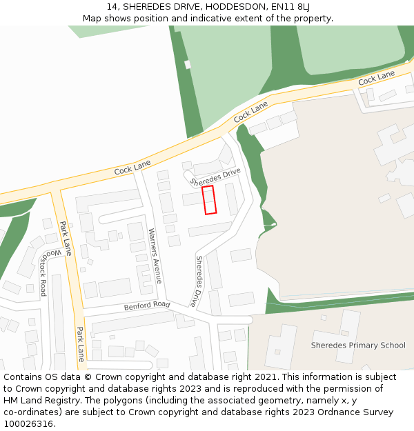 14, SHEREDES DRIVE, HODDESDON, EN11 8LJ: Location map and indicative extent of plot