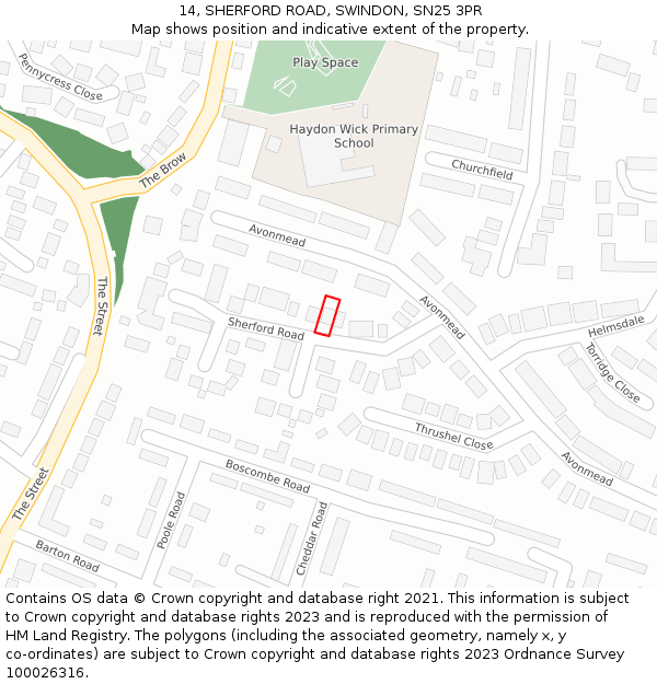 14, SHERFORD ROAD, SWINDON, SN25 3PR: Location map and indicative extent of plot