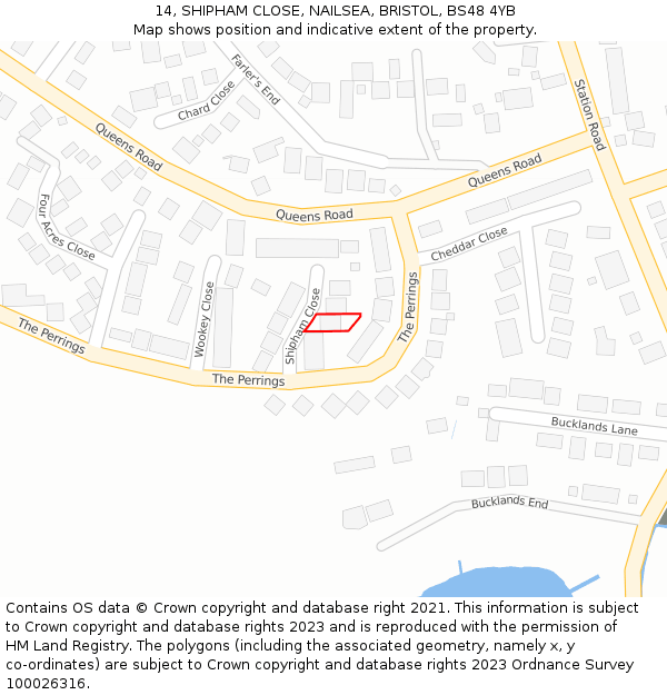 14, SHIPHAM CLOSE, NAILSEA, BRISTOL, BS48 4YB: Location map and indicative extent of plot