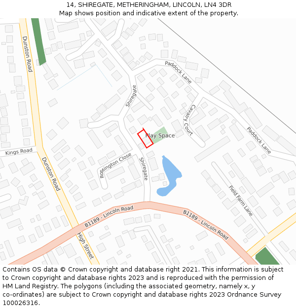 14, SHIREGATE, METHERINGHAM, LINCOLN, LN4 3DR: Location map and indicative extent of plot