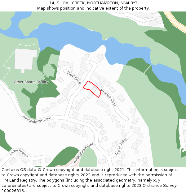 14, SHOAL CREEK, NORTHAMPTON, NN4 0YT: Location map and indicative extent of plot