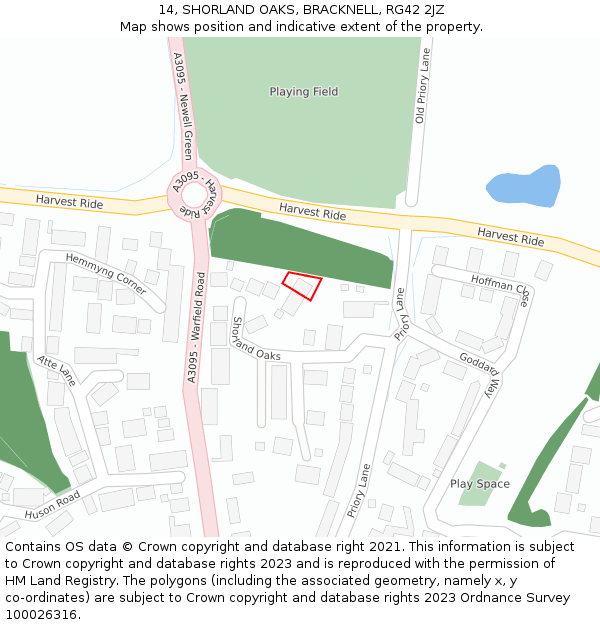 14, SHORLAND OAKS, BRACKNELL, RG42 2JZ: Location map and indicative extent of plot