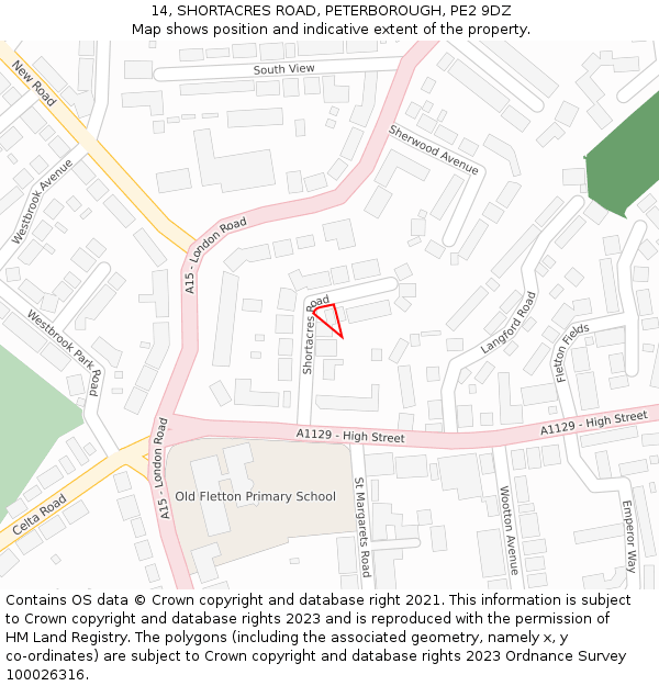 14, SHORTACRES ROAD, PETERBOROUGH, PE2 9DZ: Location map and indicative extent of plot