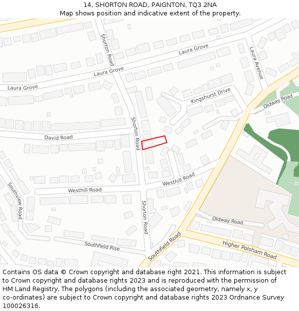 14, SHORTON ROAD, PAIGNTON, TQ3 2NA: Location map and indicative extent of plot