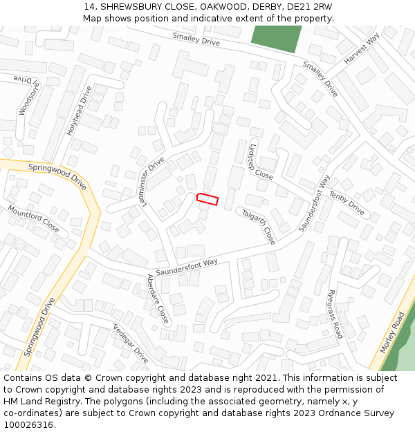 14, SHREWSBURY CLOSE, OAKWOOD, DERBY, DE21 2RW: Location map and indicative extent of plot