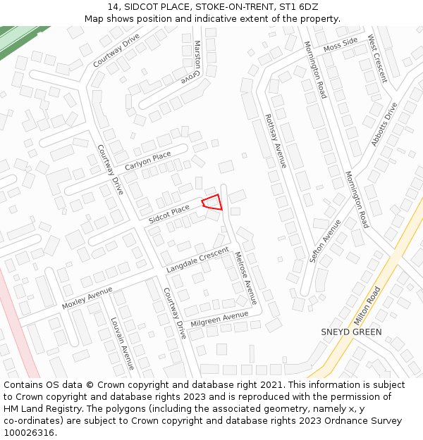 14, SIDCOT PLACE, STOKE-ON-TRENT, ST1 6DZ: Location map and indicative extent of plot