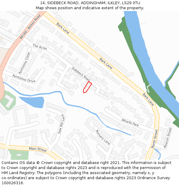 14, SIDEBECK ROAD, ADDINGHAM, ILKLEY, LS29 0TU: Location map and indicative extent of plot