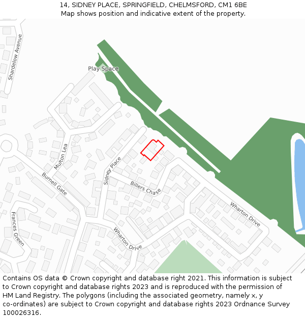 14, SIDNEY PLACE, SPRINGFIELD, CHELMSFORD, CM1 6BE: Location map and indicative extent of plot