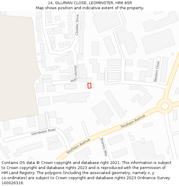 14, SILURIAN CLOSE, LEOMINSTER, HR6 8SR: Location map and indicative extent of plot