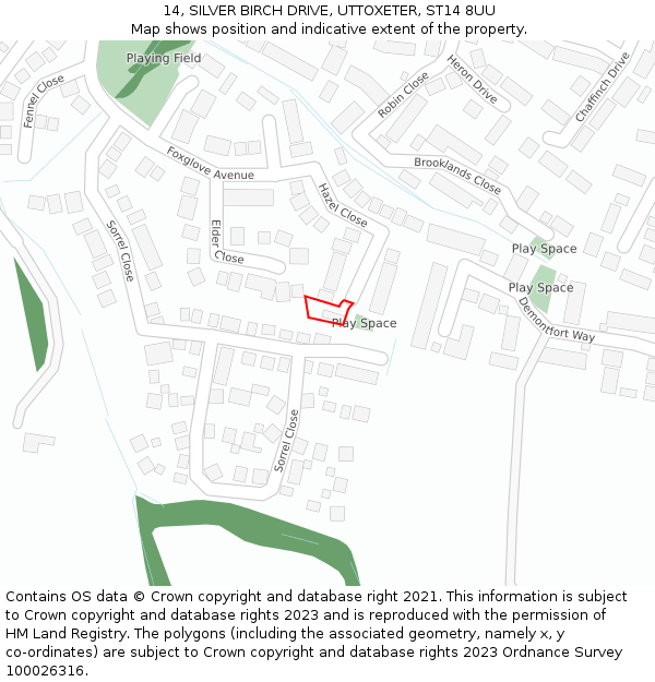 14, SILVER BIRCH DRIVE, UTTOXETER, ST14 8UU: Location map and indicative extent of plot