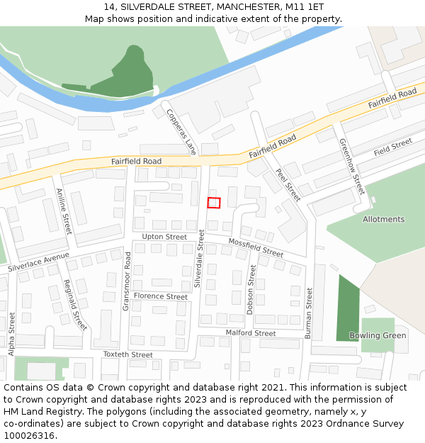 14, SILVERDALE STREET, MANCHESTER, M11 1ET: Location map and indicative extent of plot