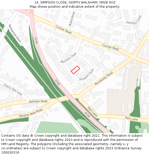14, SIMPSON CLOSE, NORTH WALSHAM, NR28 0HZ: Location map and indicative extent of plot