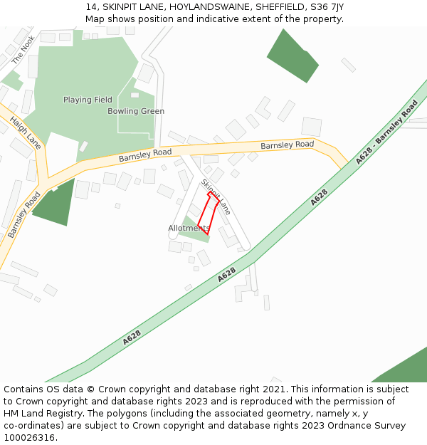 14, SKINPIT LANE, HOYLANDSWAINE, SHEFFIELD, S36 7JY: Location map and indicative extent of plot