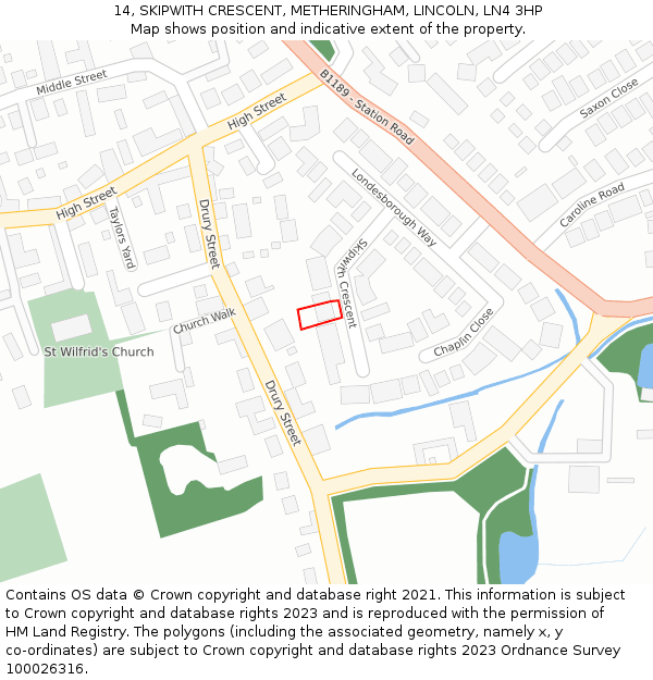14, SKIPWITH CRESCENT, METHERINGHAM, LINCOLN, LN4 3HP: Location map and indicative extent of plot