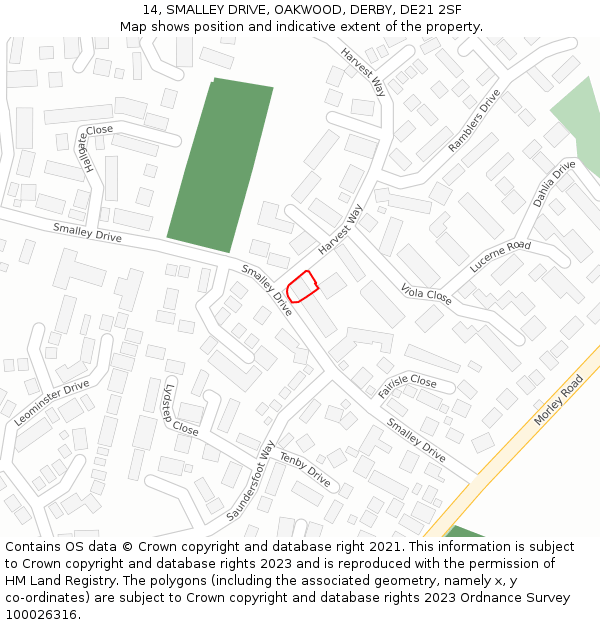 14, SMALLEY DRIVE, OAKWOOD, DERBY, DE21 2SF: Location map and indicative extent of plot