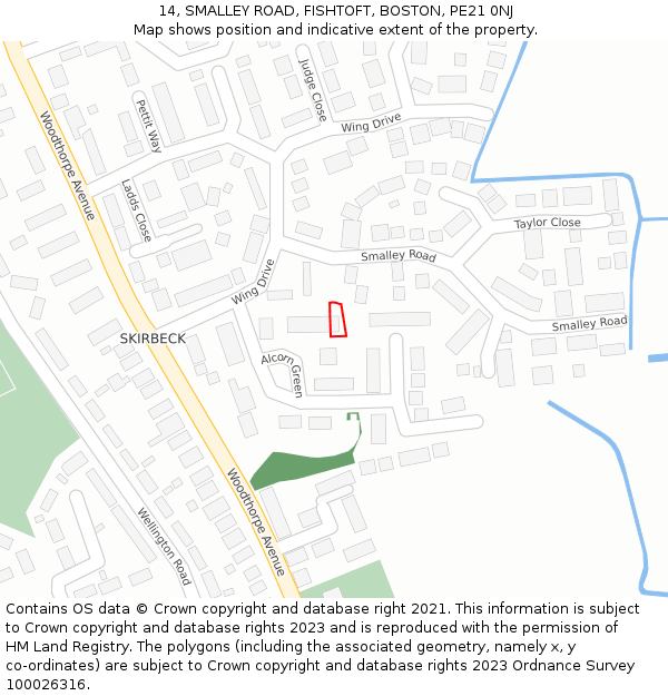 14, SMALLEY ROAD, FISHTOFT, BOSTON, PE21 0NJ: Location map and indicative extent of plot