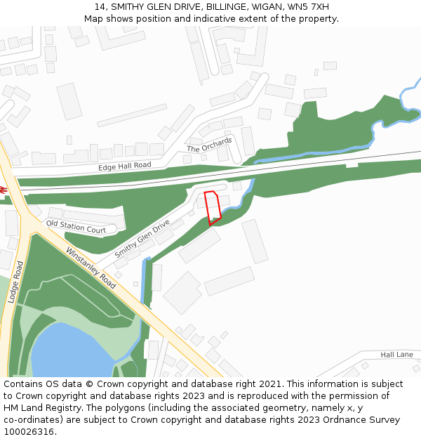 14, SMITHY GLEN DRIVE, BILLINGE, WIGAN, WN5 7XH: Location map and indicative extent of plot