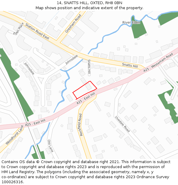 14, SNATTS HILL, OXTED, RH8 0BN: Location map and indicative extent of plot