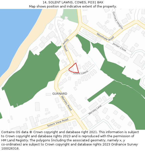 14, SOLENT LAWNS, COWES, PO31 8AX: Location map and indicative extent of plot